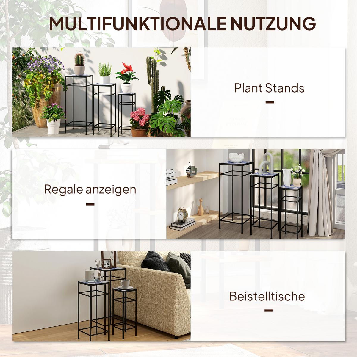 PFLANZENSTÄNDER 3er Set Metall Fliesen Blau - Blau, Metall (28/71/28cm) - Outsunny