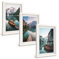 BILDER SET 3er Set - 20x30 cm Weißer Rahmen - See, Berge, Boote, Ferienhaus - Weiß, Kunststoff (20/30cm) - TULUP