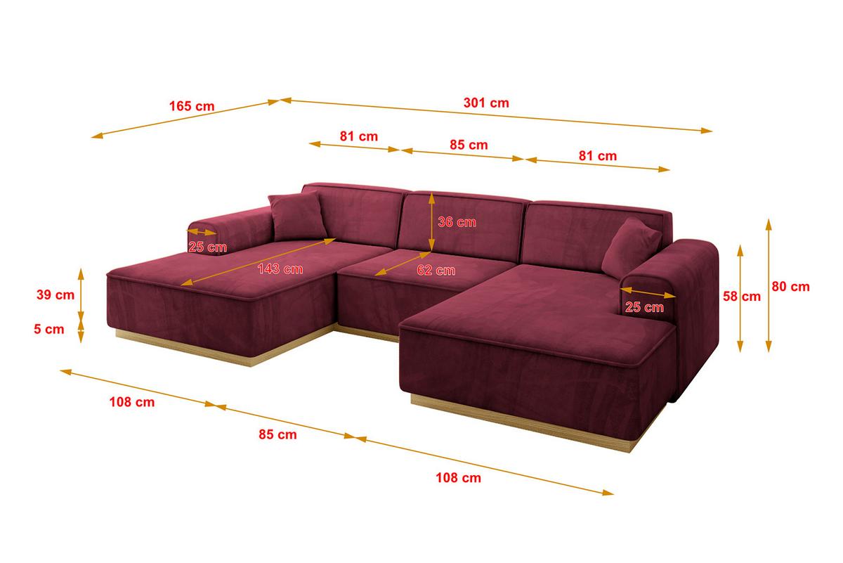 WOHNLANDSCHAFT IREA-U1-v2 - 301x165x80 cm Bordeauxrot - Bordeaux, Holzwerkstoff/Textil (301/80/165cm) - ALTDECOR