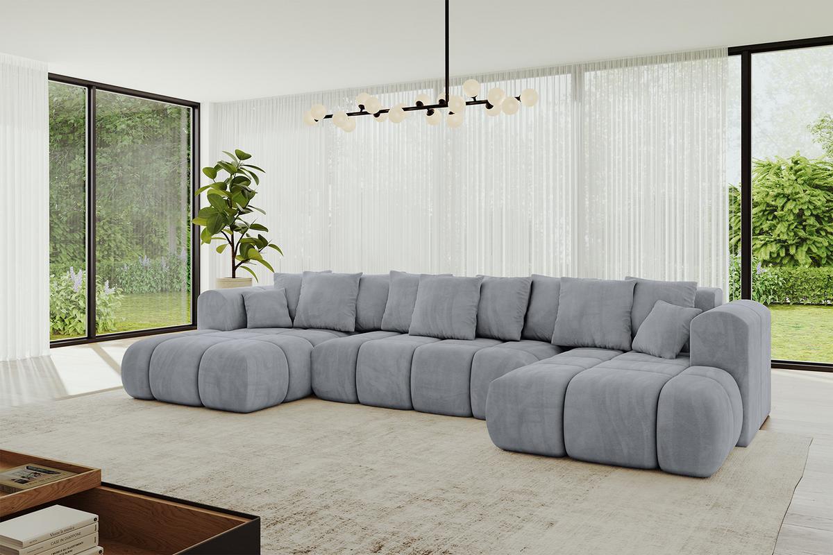 WOHNLANDSCHAFT CLOUD-U-v1 405x185x90 Hellgrau Velours - Hellgrau, Holzwerkstoff/Kunststoff (405/90/185cm) - ALTDECOR