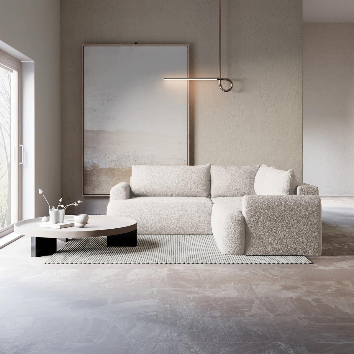 ECKSCHLAFSOFA Ovo CREMEFARBENER STOFF universell MIT BETTKASTEN - Creme/Schwarz, Kunststoff/Textil (245/245cm) - Selsey