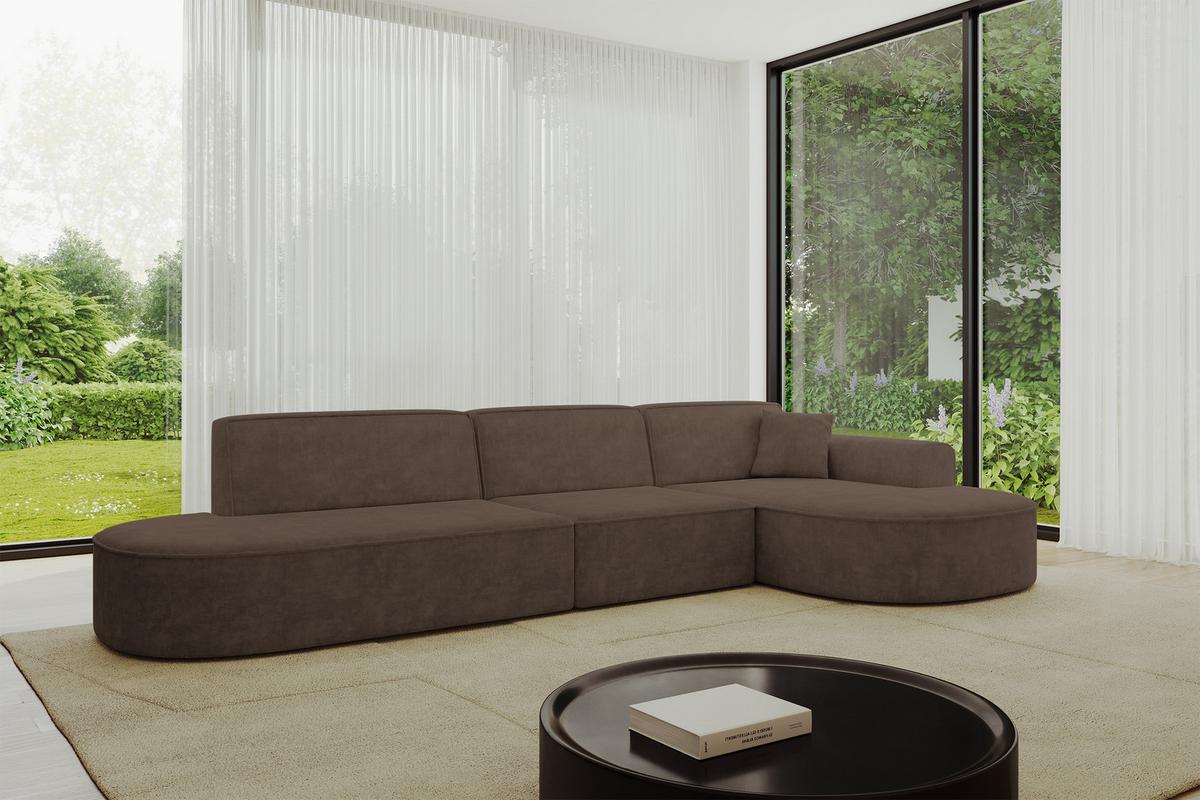 ECKSOFA Ottomane Rechts MARI-L2 - 328x171x79 cm Braun Velours - Schwarz/Braun, Holzwerkstoff/Kunststoff (171/328cm) - ALTDECOR