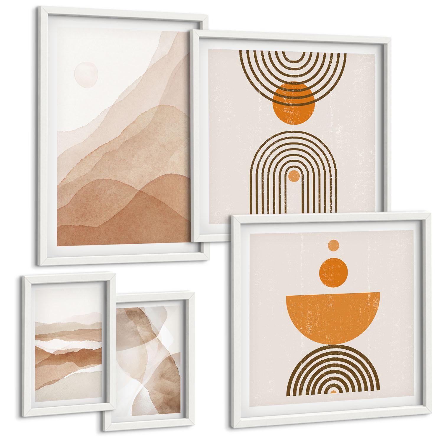BILDER SET 5er Set - 50x50 cm & 20x30 cm & 40x60 cm Weißer Rahmen - Strukturen schattieren Minimalismus - Weiß, Kunststoff (40/60cm) - TULUP