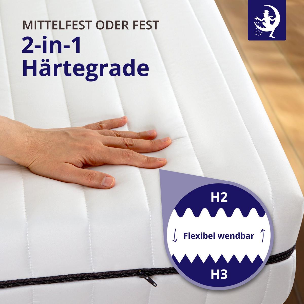 WENDEMATRATZE H2 H3 90x200 cm – 7 Zonen Kaltschaummatratze ca. 15 cm – Jugendmatratze & Alltagsmatratze mit waschbarem Bezug - Weiß, Textil (90/200cm) - Mister Sandman