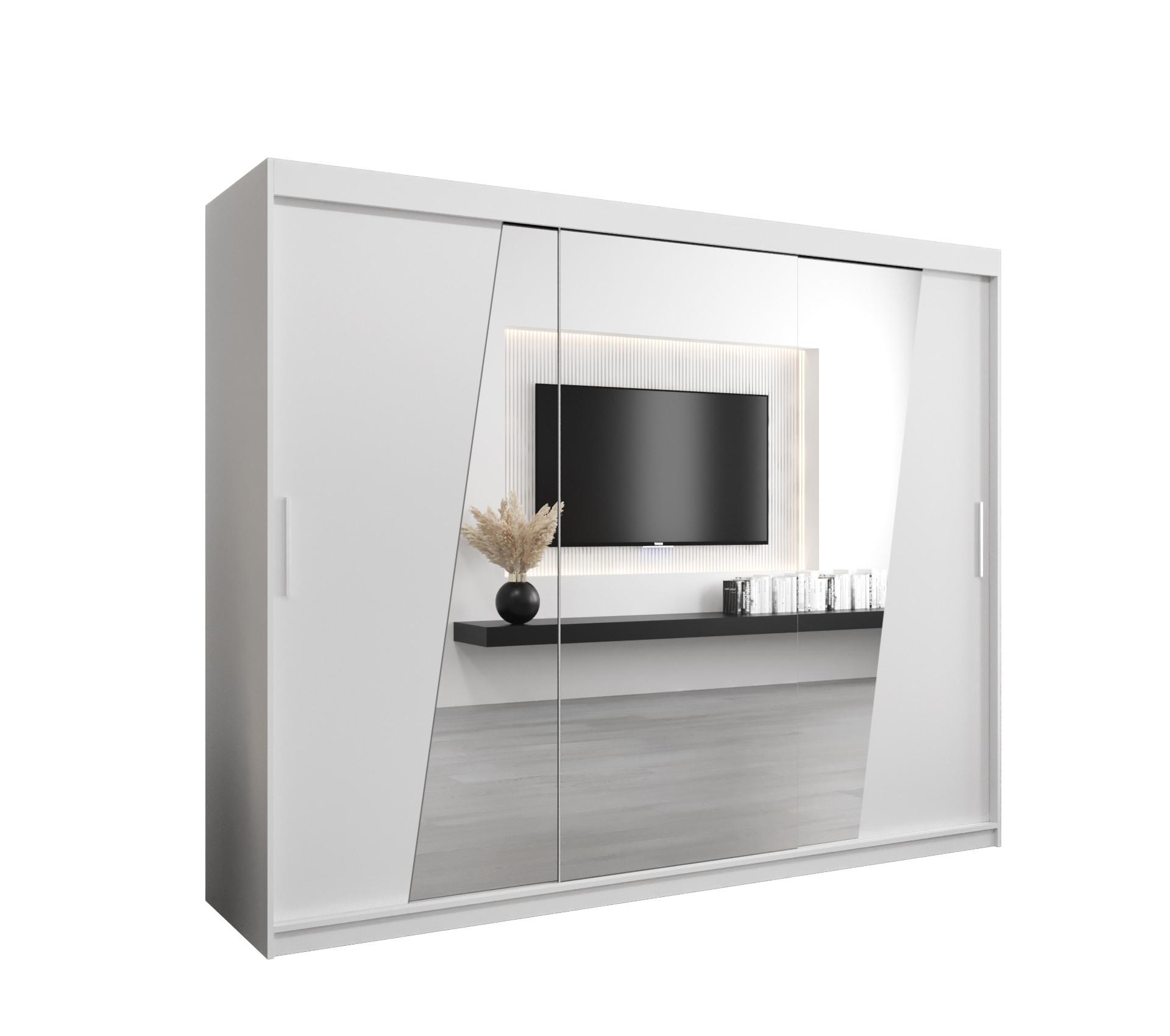 SCHWEBETÜRENSCHRANK 200/250/62 3-türig - Silberfarben/Weiß, Holz/Kunststoff (250/200/62cm) - MÖBEL KRYSPOL