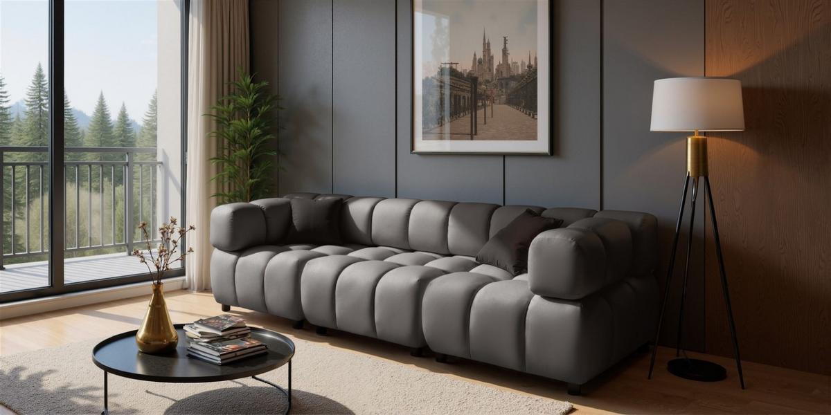 SOFA 3-sitzer Flow - Dunkelgrau, Holzwerkstoff/Textil (288/71/96cm) - Fun Möbel