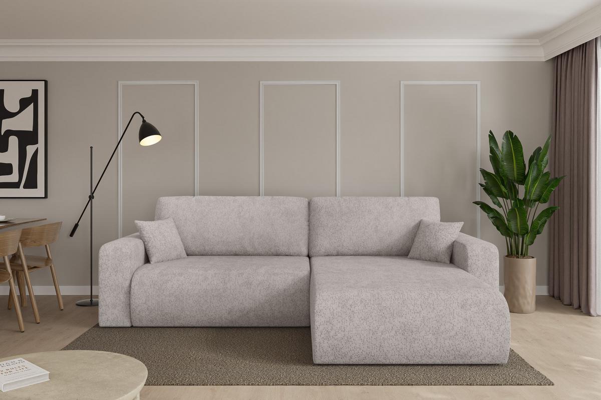 ECKSOFA mit Schlaffunktion Ottomane Rechts BERY-L 276x193x88 Hellgrau Velours - Hellgrau/Schwarz, Holzwerkstoff/Kunststoff (276/193cm) - ALTDECOR