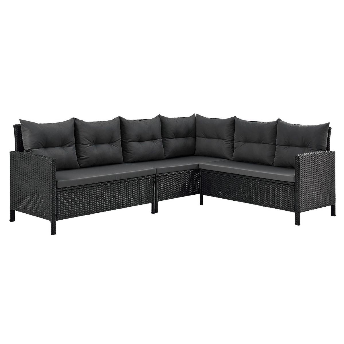 LOUNGEGARNITUR Manacor schwarz, dunkelgrau - Dunkelgrau, Kunststoff/Metall - Juskys