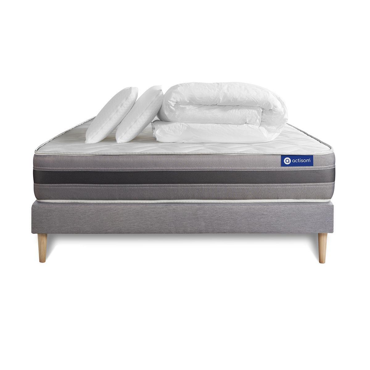 BETT Actilatex relax Latex und Memory-Schaum 160 x 200 cm h2 - Kit Bettgestell Grau - Mit Kissen und Bettdecke - Beige/Grau, Karton/Holz (160/200cm) - ACTISOM