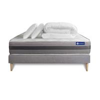 BETT Actiflex relax Taschenfederkern und Memory-Schaum 160 x 200 cm h1 - Kit Bettgestell Grau - Mit Kissen und Bettdecke - Beige/Grau, Karton/Holz (160/200cm) - ACTISOM