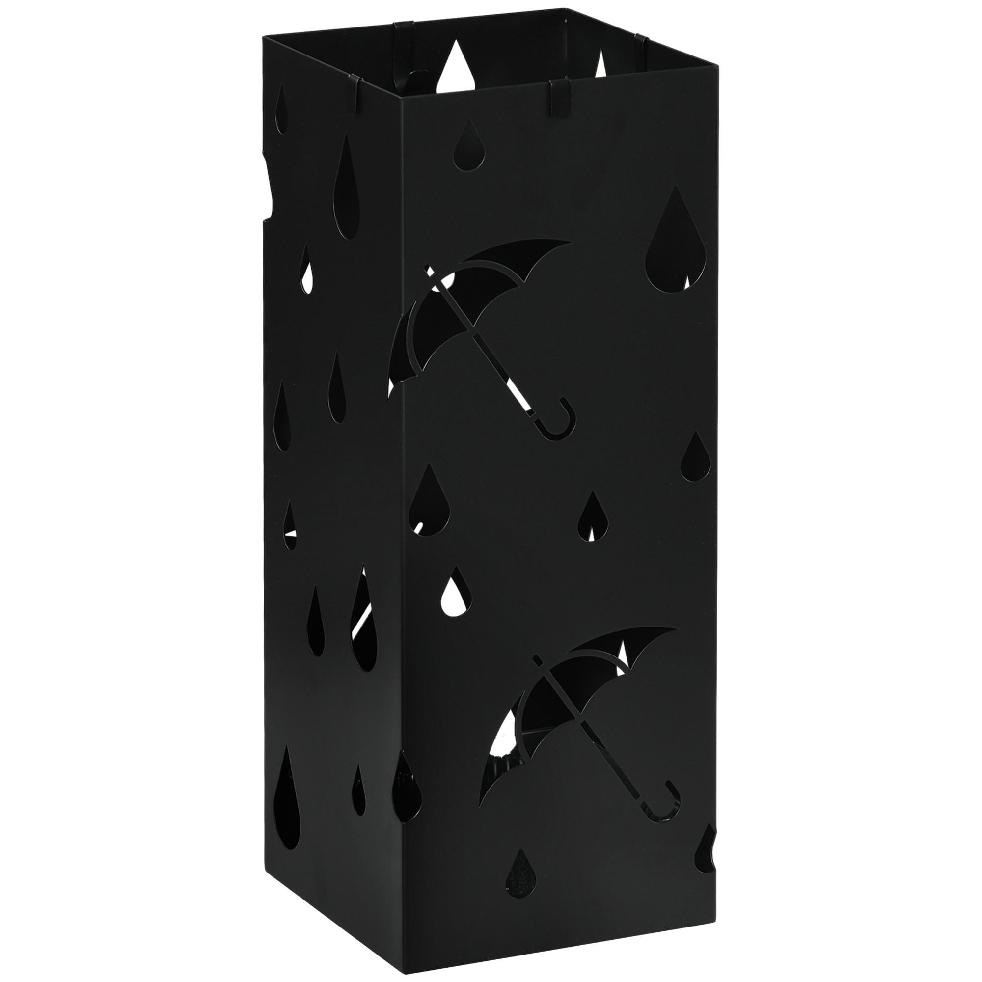 REGENSCHIRMSTÄNDER Schirmständer mit 4 Haken, Wasserauffangschale Stahl Schwarz - Schwarz, Metall (15.5/40/15.5cm) - HOMCOM