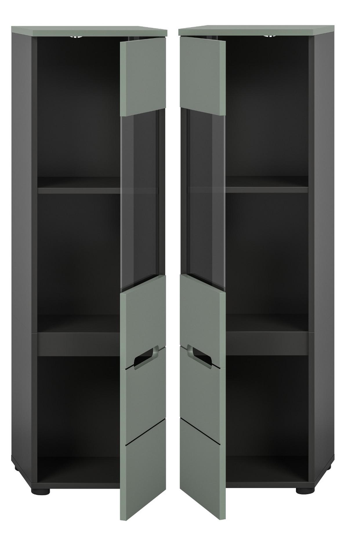VITRINE Salbei Grün, Basalt Grau hängend / stehend 36 cm mit Soft-Close - Salbeigrün/Schwarz, Glas/Holzwerkstoff (36/125/33cm) - Inn.Furn