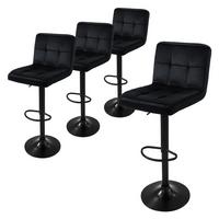 BARHOCKER 4er Set Schwarz aus Samt höhenverstellbar/drehbar - Schwarz, Textil/Metall (50/112/45cm) - ML-DESIGN