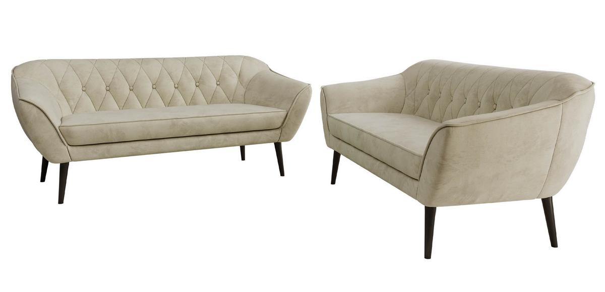 SITZGARNITUR PIRS 3+3 - Beige Velvet - Schwarze Beine - Beige/Schwarz, Holzwerkstoff/Textil (180/75/74cm) - MKS