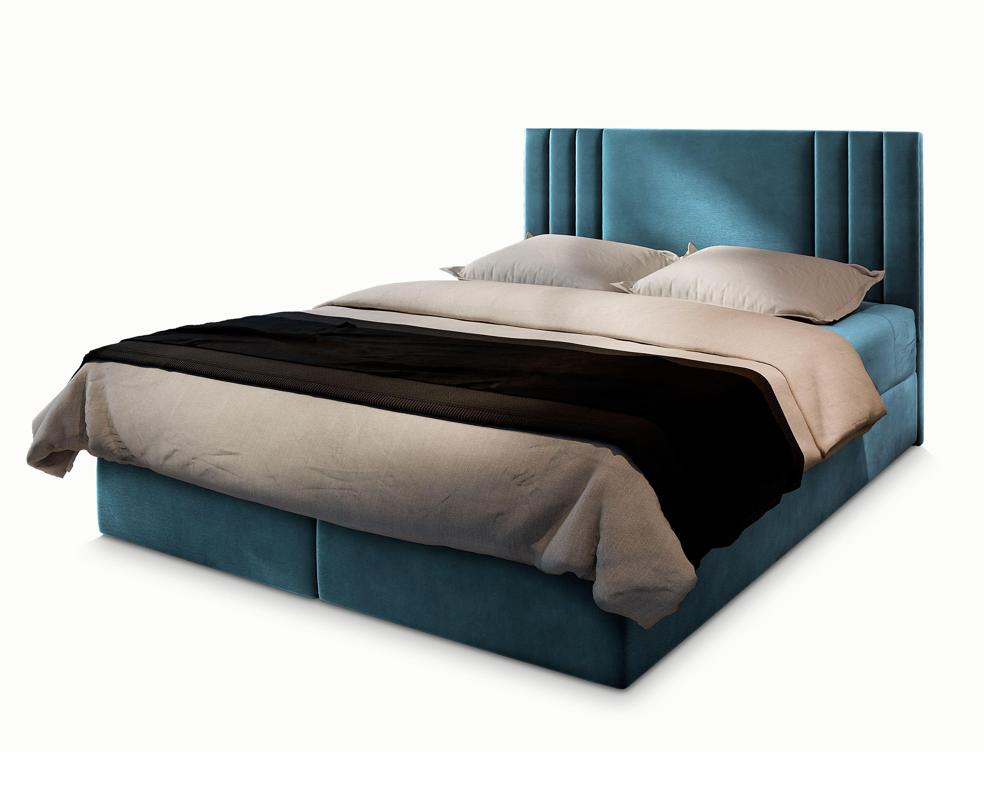 BOXBETT BRES 160x200 cm mit Matratze und Topper - Blau - Blau, Holz (160/200cm) - MASSENO
