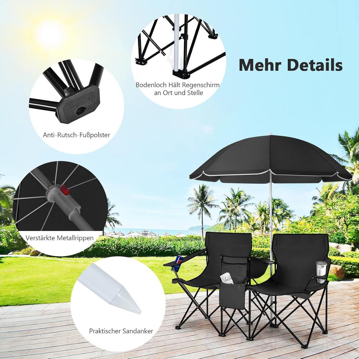 CAMPINGSTUHL Schwarz(2er-Set) - Schwarz, Metall (160/85/55cm) - COSTWAY