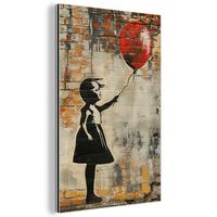 METALLBILD Graffiti - Banksy - Mädchen - Straßenkunst 80x120 cm - Sandfarben, Metall (80/120cm) - MuchoWow