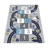 KINDERTEPPICH Waschbar, mit Zahlen‑Hüpfkästchen‑Muster, Grau, 100 x 200 cm - Grau, Textil (200/100cm) - KADIMA DESIGN