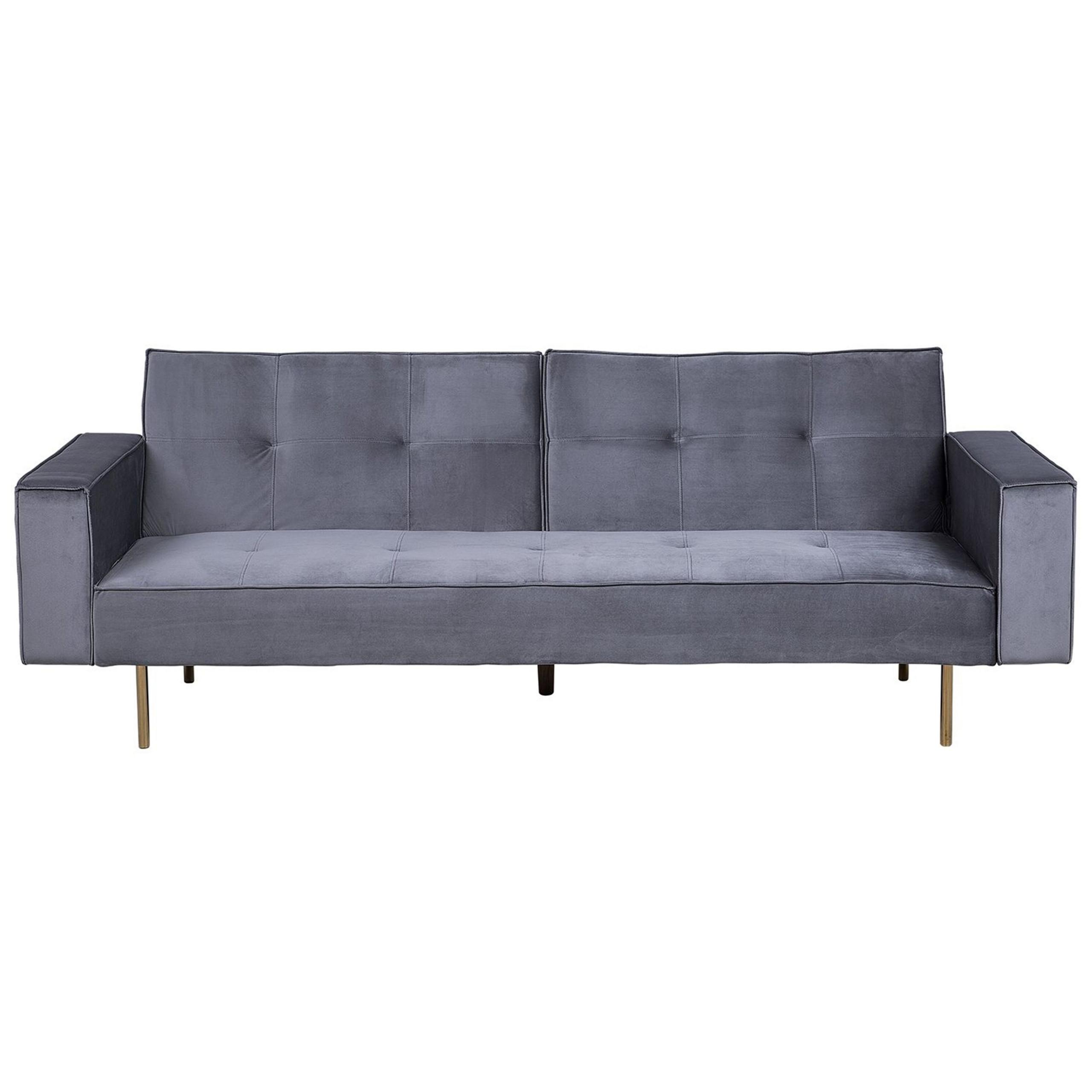 3-SITZER-SCHLAFSOFA Samtstoff Grau Visnes - Grau, Textil (218/80/81cm) - Beliani