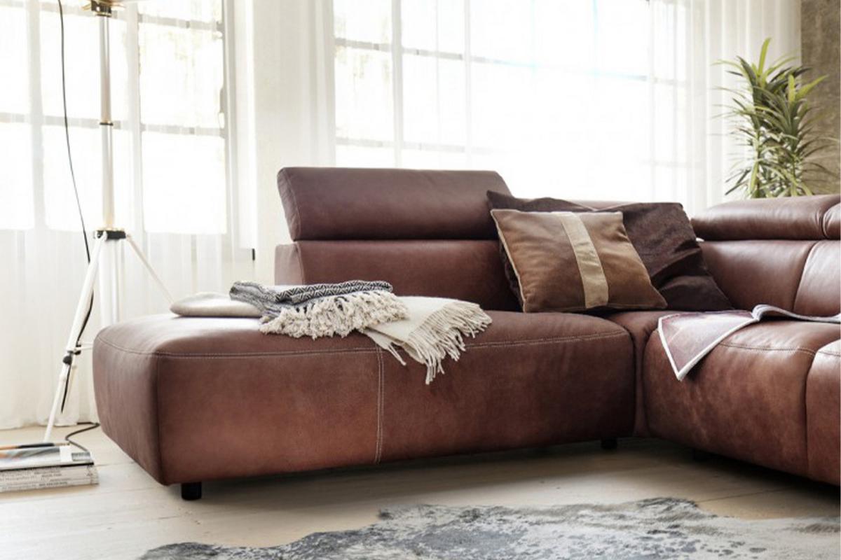 ECKSOFA MIT MOTORISCHER SITZTIEFENVERS. RISO Braun Leder - Schwarz/Braun, Leder (263/240cm) - KAWOLA