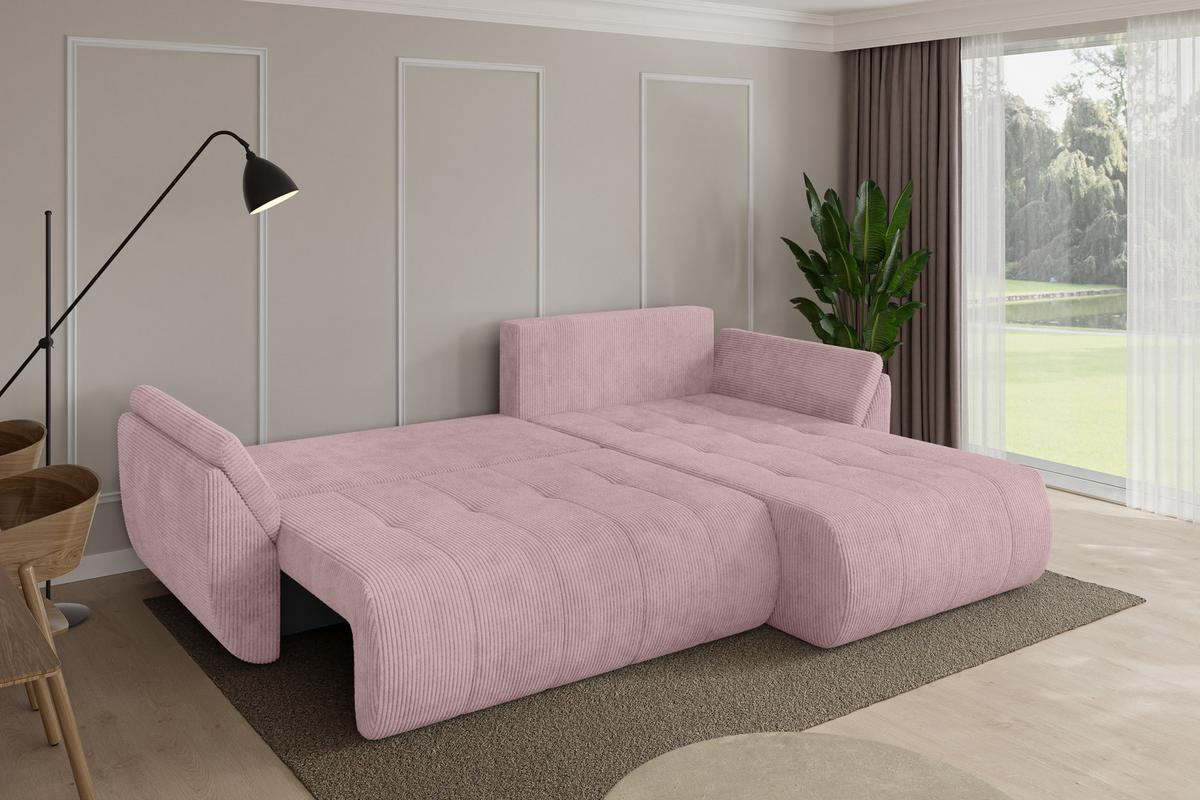 ECKSOFA mit Schlaffunktion Ottomane Rechts TOKO-L 277x194x86 Rosa Cord - Schwarz/Rosa, Holzwerkstoff/Kunststoff (277/194cm) - ALTDECOR