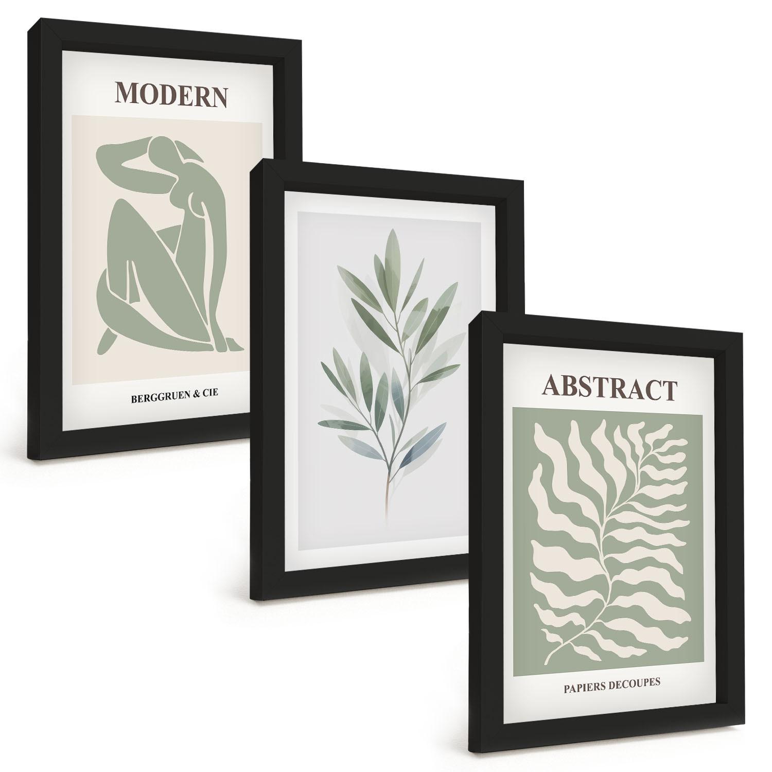 BILDER SET 3er Set - 20x30 cm Schwarzer Rahmen - Matisse Aquarell Boho-Design - Schwarz, Kunststoff (20/30cm) - TULUP
