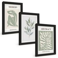 BILDER SET 3er Set - 20x30 cm Schwarzer Rahmen - Matisse Aquarell Boho-Design - Schwarz, Kunststoff (20/30cm) - TULUP