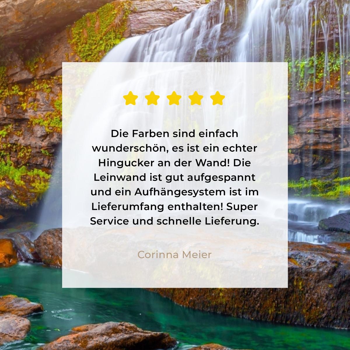 LEINWANDBILD Natur - Wasserfall - Pflanzen - Bäume - Sonne Deko Groß 90x90 cm - Olivgrün, Textil (90/90cm) - MuchoWow