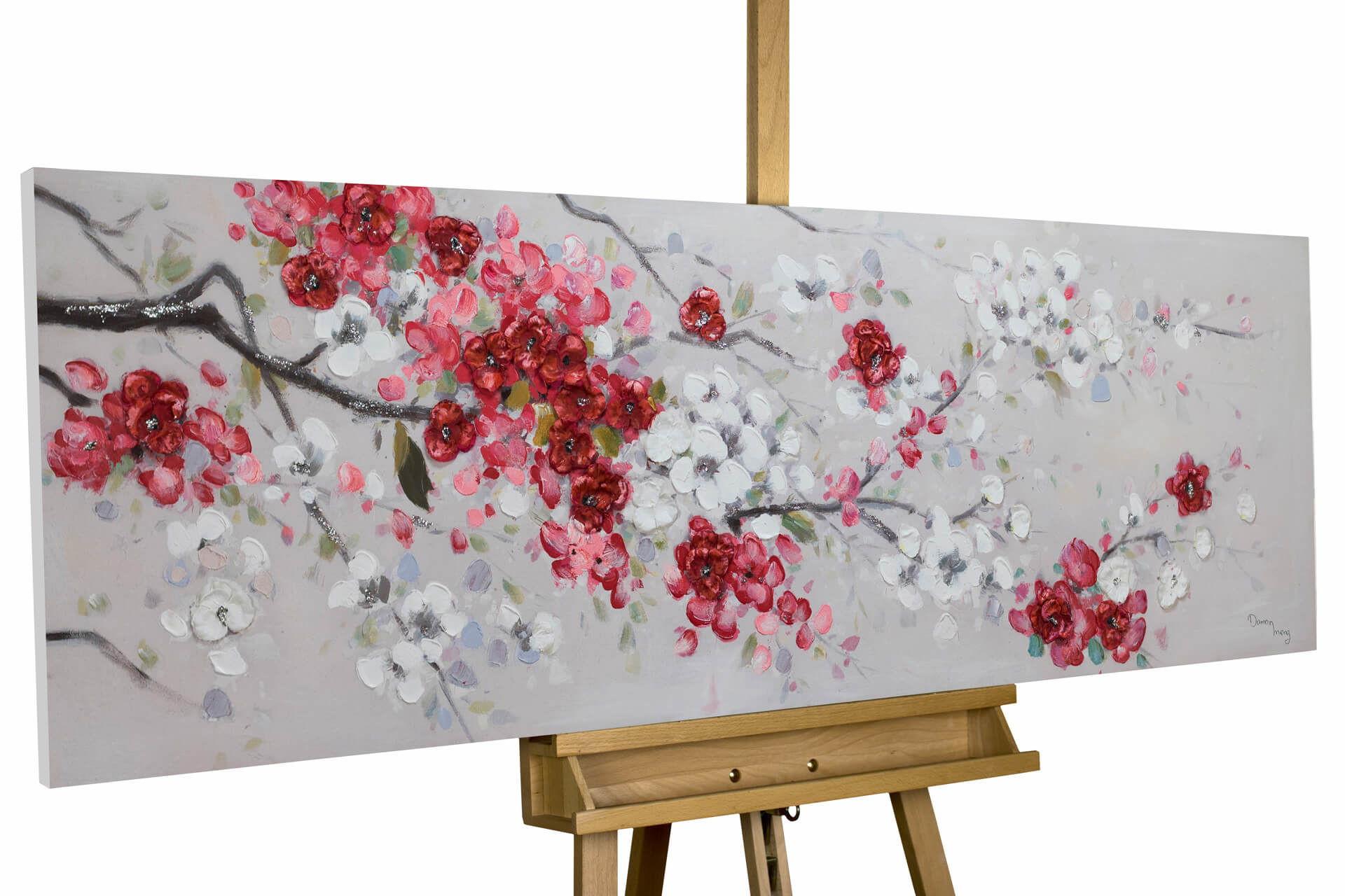 ACRYLBILD HANDGEMALT 150/50 cm - Rot/Weiß, Holz/Textil (150/50cm) - KUNSTLOFT