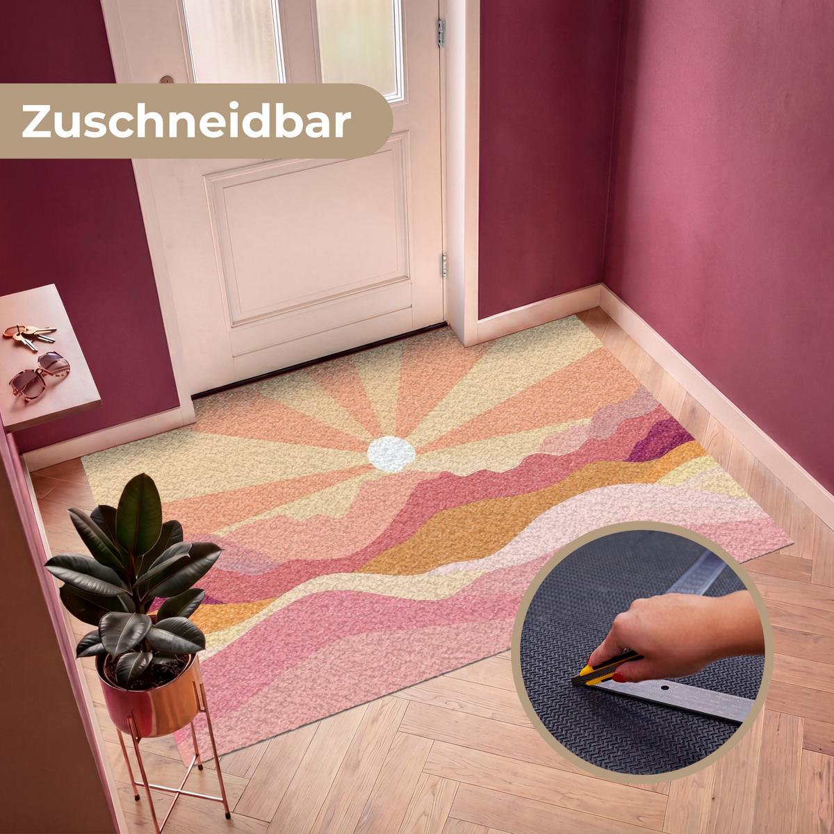 FUSSMATTE Berge - Abstrakt - Sonnenstrahlen - Rosa Sauberlaufmatte 180x120 cm - Rosa, Kunststoff (180/0.4cm) - MuchoWow