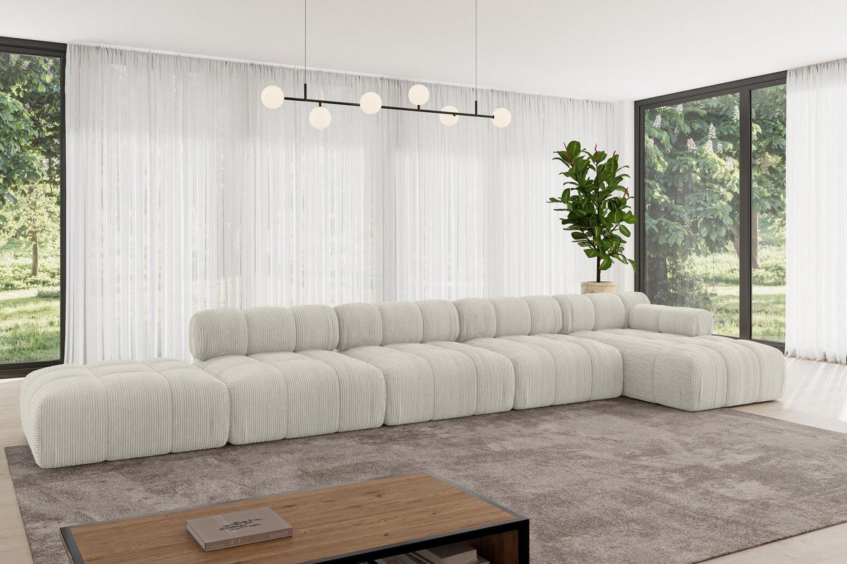 ECKSOFA modulares Sofa Lizur-L3 - 475x160x70 cm Creme Cord - Hellgrau/Creme, Holzwerkstoff/Textil (475/160cm) - ALTDECOR
