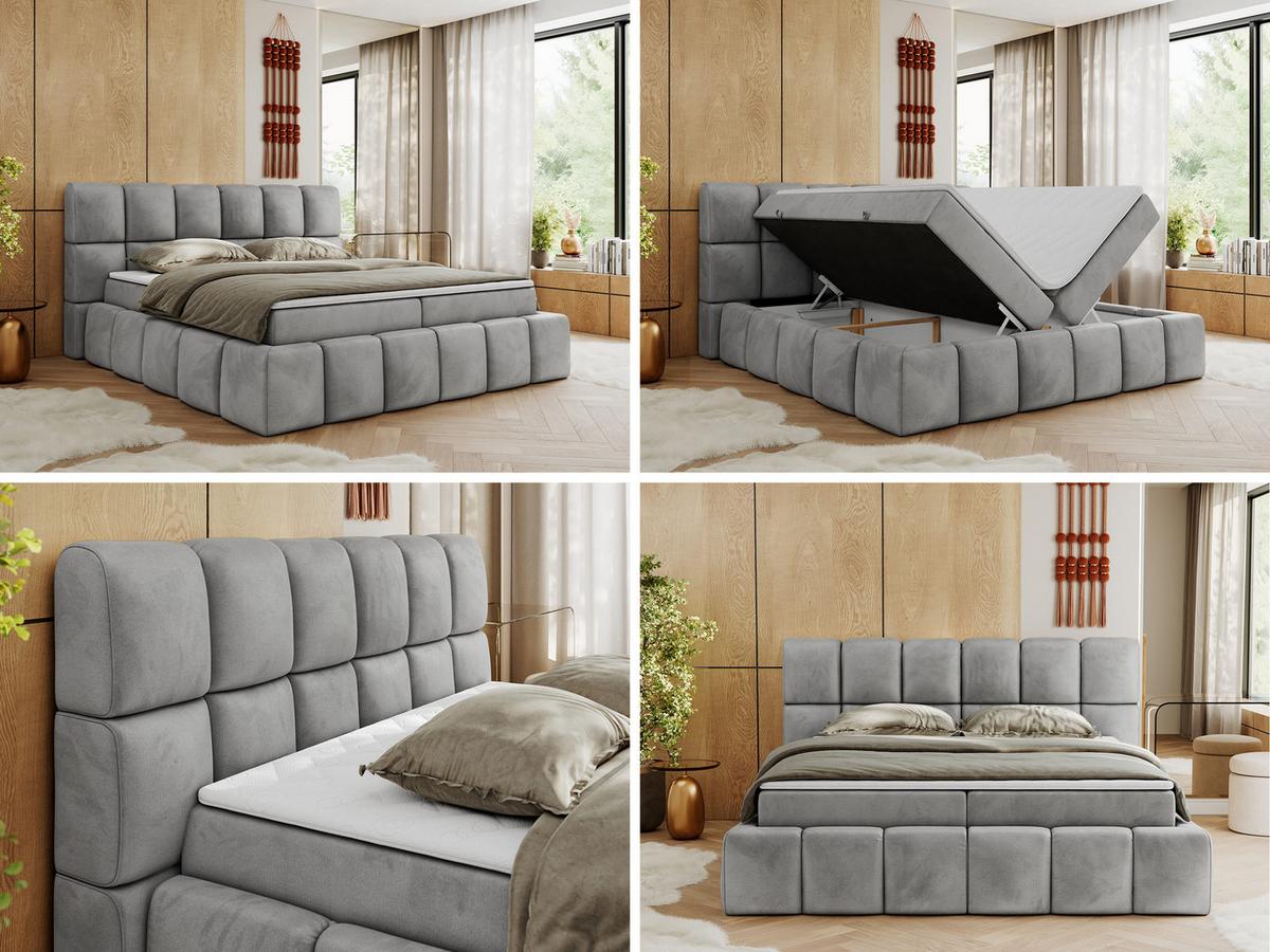 BOXBETT NIRA 180/200 - Hellgrau Velvet - H4 - Hellgrau, Holz/Textil (180/200cm) - MKS