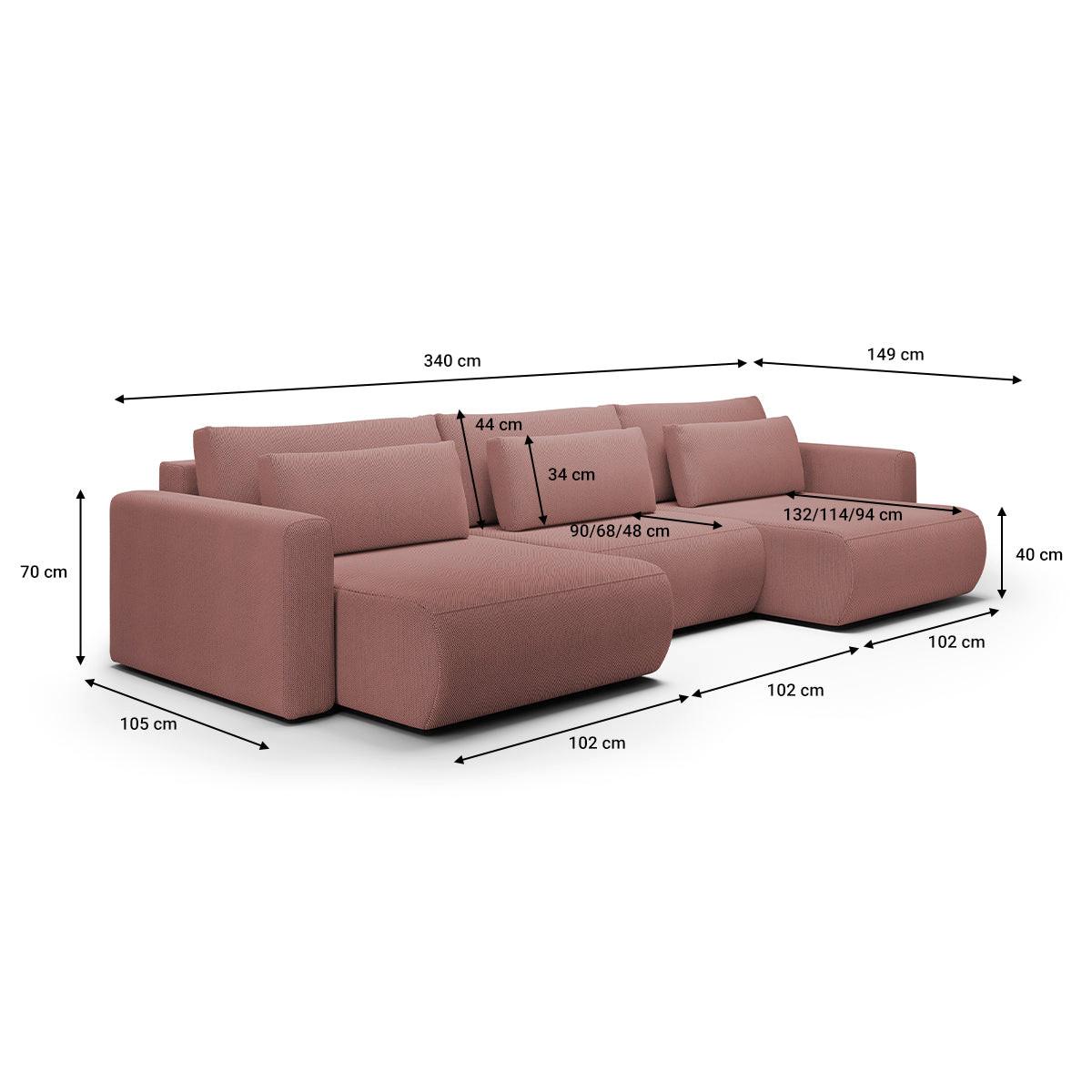 PANORAMASOFA Evy 4 Sitzplätze Rose - Rosa, Holz (340/82/149cm) - Petits-meubles