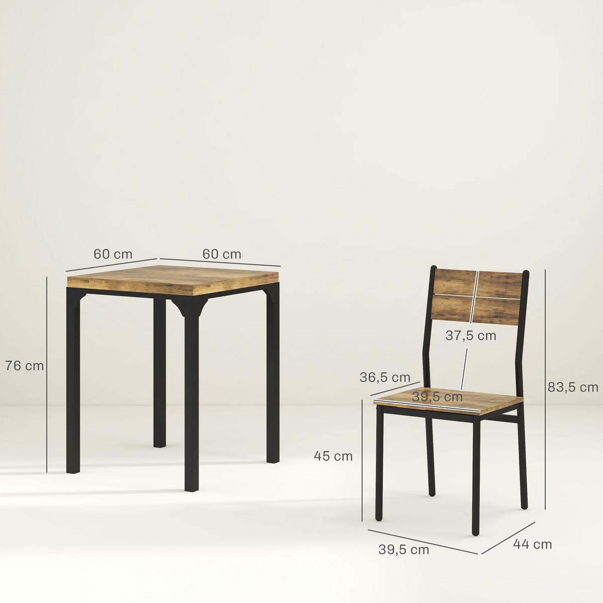 3-TEILIGE Essgruppe Küchentisch mit Metallgestell Esszimmergruppe Sitzgruppe - Braun, Holzwerkstoff (60/76/60cm) - HOMCOM