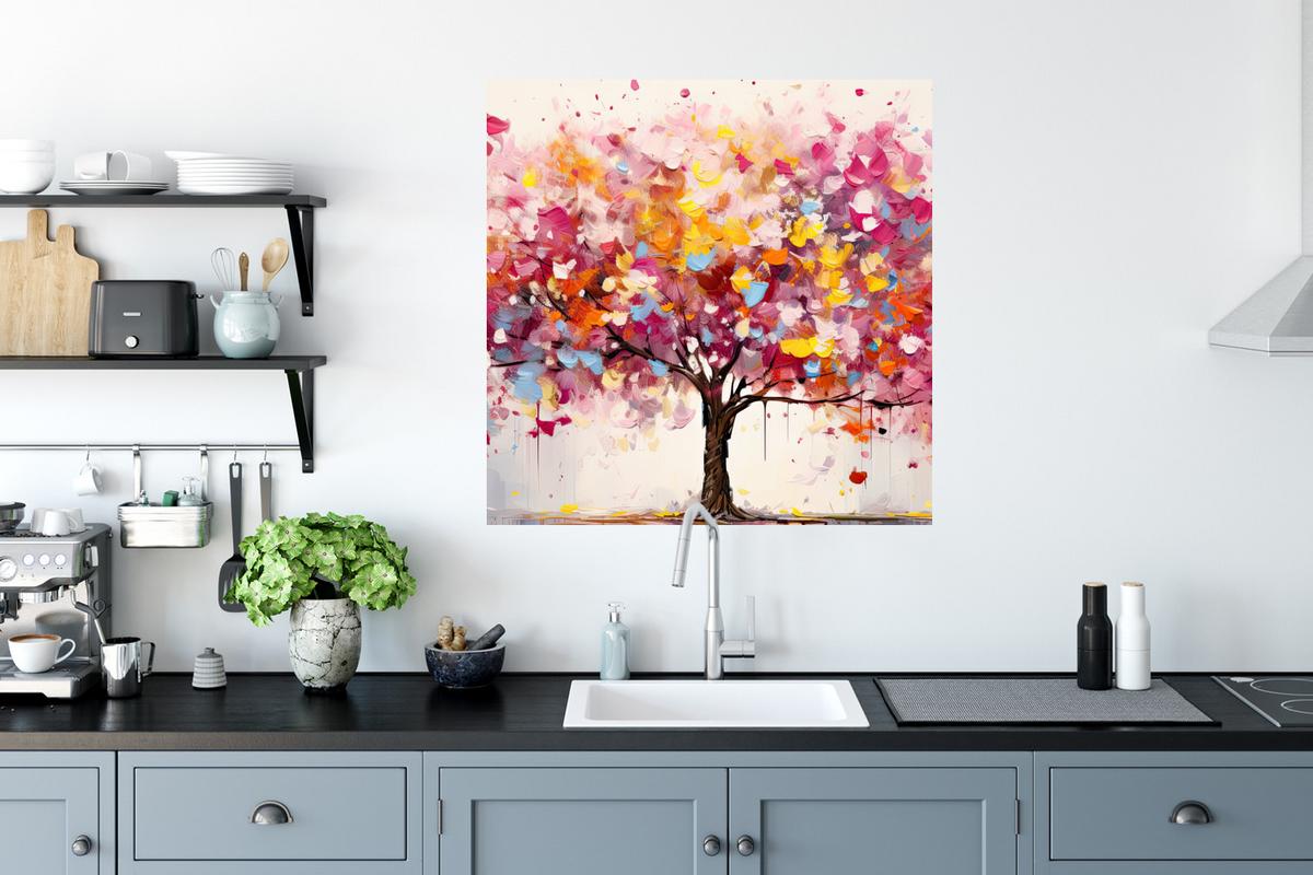 WANDTATTOO Aquarell - Baum - Kunst - Abstrakt Wanddeko 50x50 cm - Multicolor, Kunststoff (50/50/0.1cm) - MuchoWow