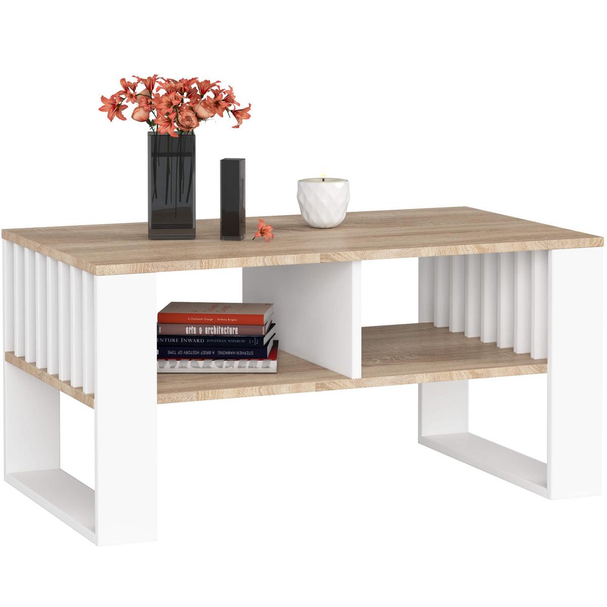 COUCHTISCH Rockford mit Stauraum - Weiß/Sonoma Eiche, Holzwerkstoff (53/92/45cm) - RAUMHIRSCH FURNITURE