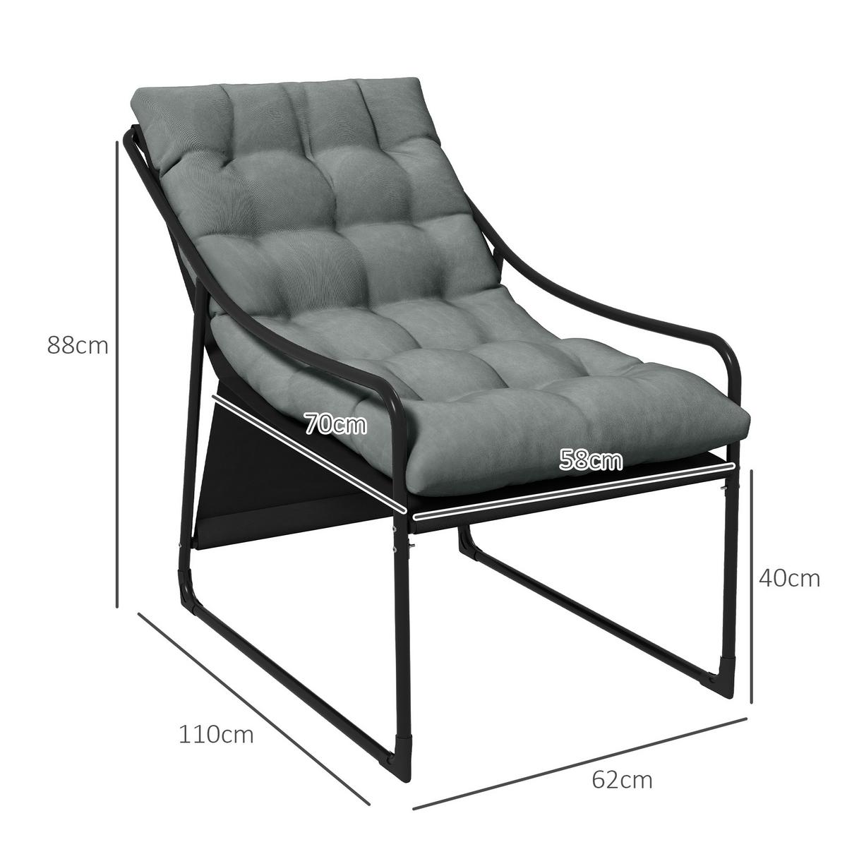 GARTENSESSEL, Stahl, Polyester, Grau - Grau, Metall (110/88/62cm) - Outsunny