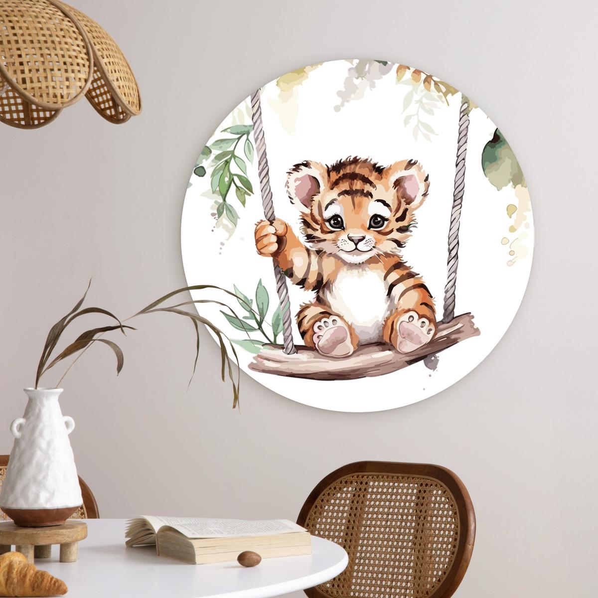 WANDBILD Tiger - Tier - Kinder - Dschungel Wanddeko Schlafzimmer 60x60 cm - Dunkelorange, Kunststoff (60/60cm) - MuchoWow