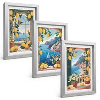 BILDER SET 3er Set - 20x30 cm Silberner Rahmen - Meerblick, italienische Zitronen - Silberfarben, Kunststoff (20/30cm) - TULUP