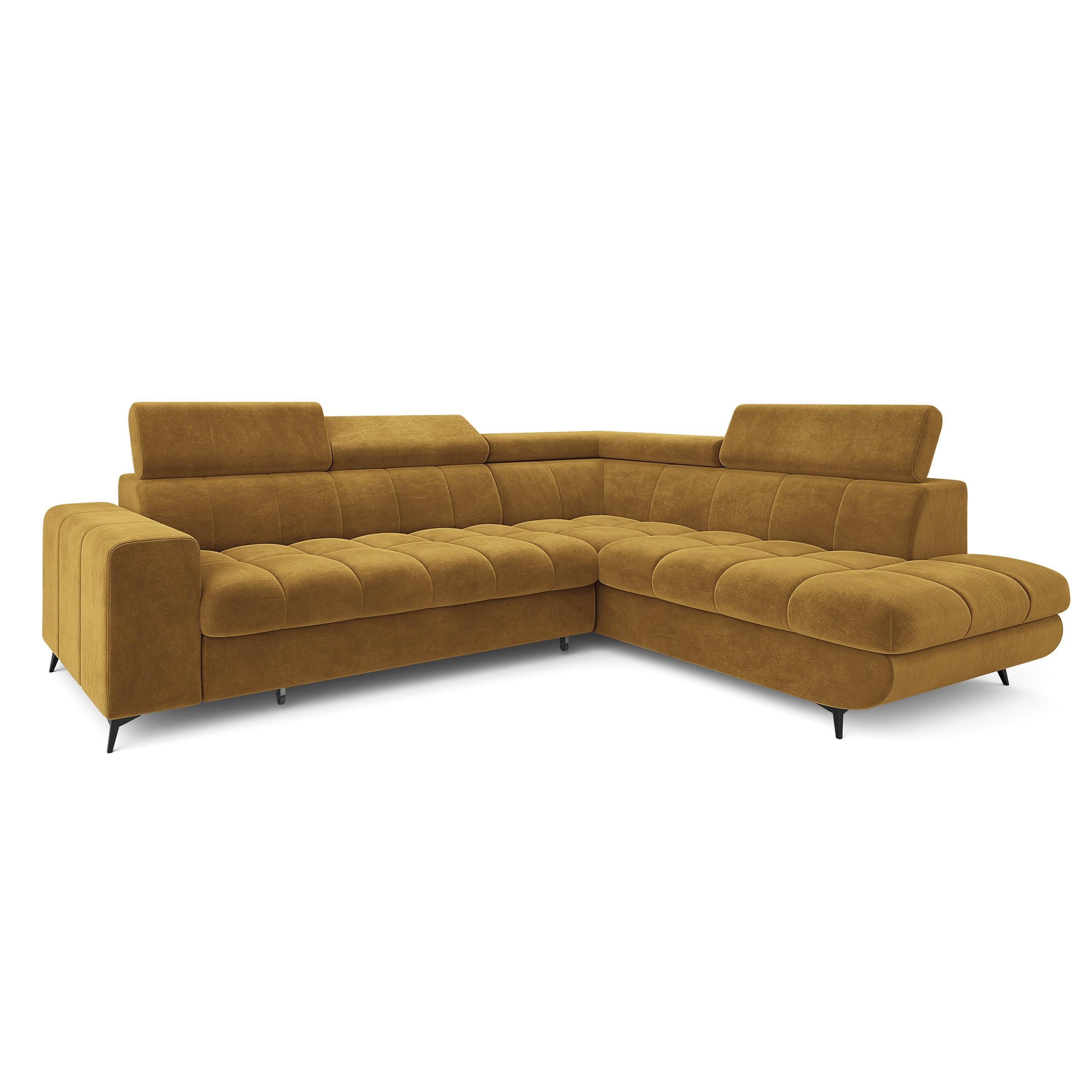 ECKSOFA MORIVA R-S Gelb Velours-Stoff mit Schlaffunktion - Gelb, Holz (253/190cm) - MASSENO