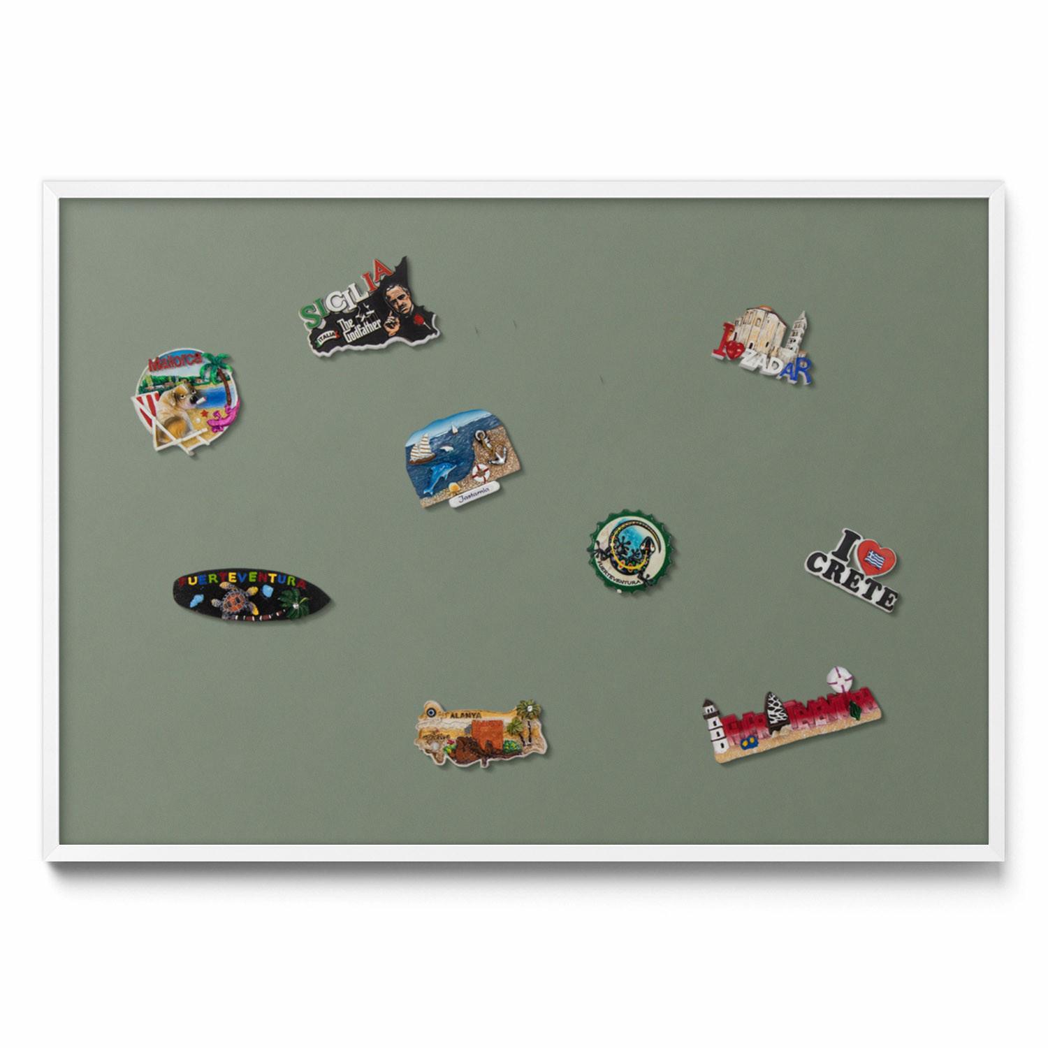 MAGNETTAFEL 100x70 cm Weißer Rahmen Farbe Olivgrün - Eukalyptusholzfarben, Metall (100/70/0.4cm) - TULUP
