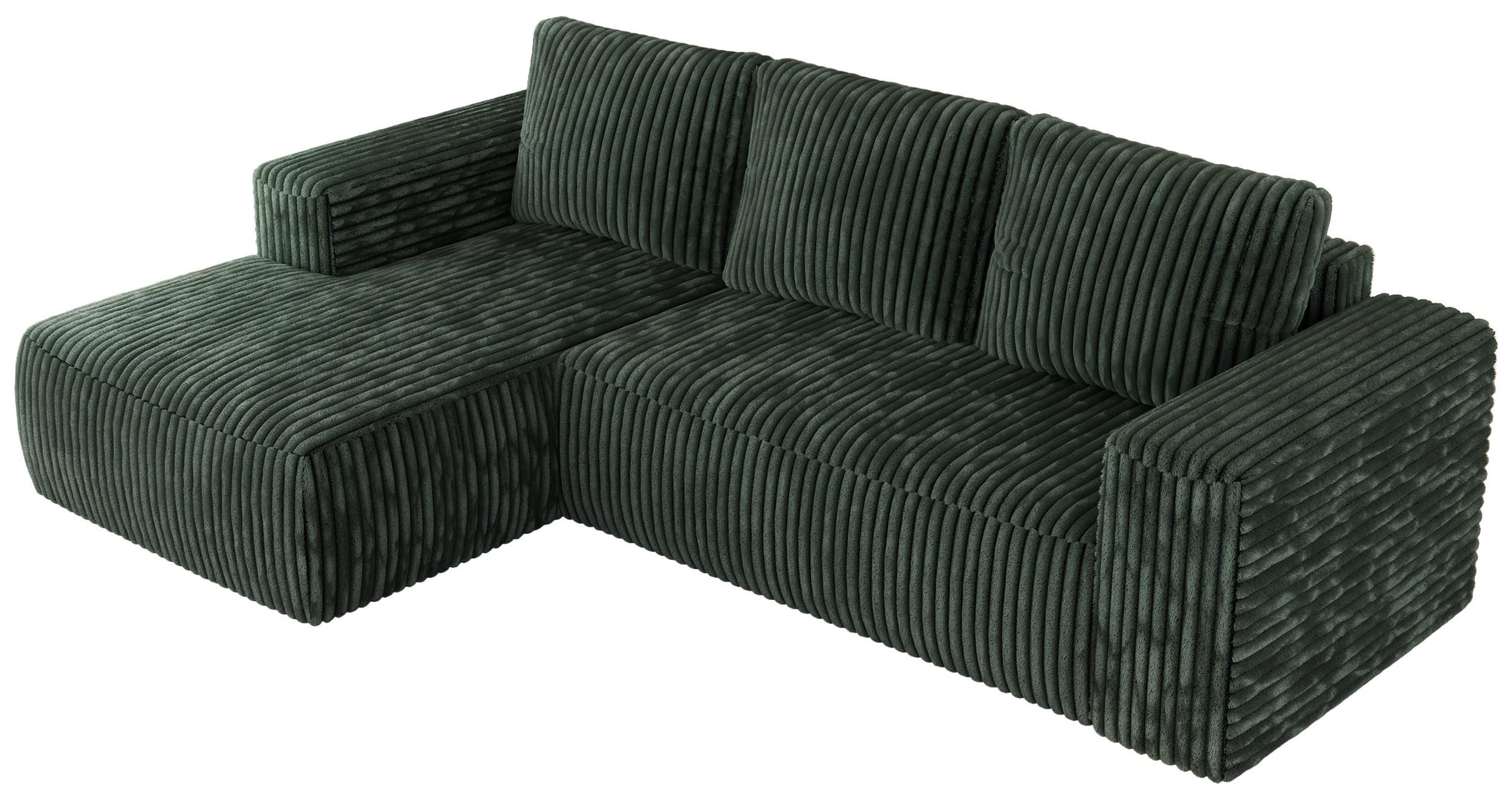 ECKSOFA TRENTINO L Grün Cord - Links - Schwarz/Grün, Kunststoff/Textil (266/164cm) - MKS