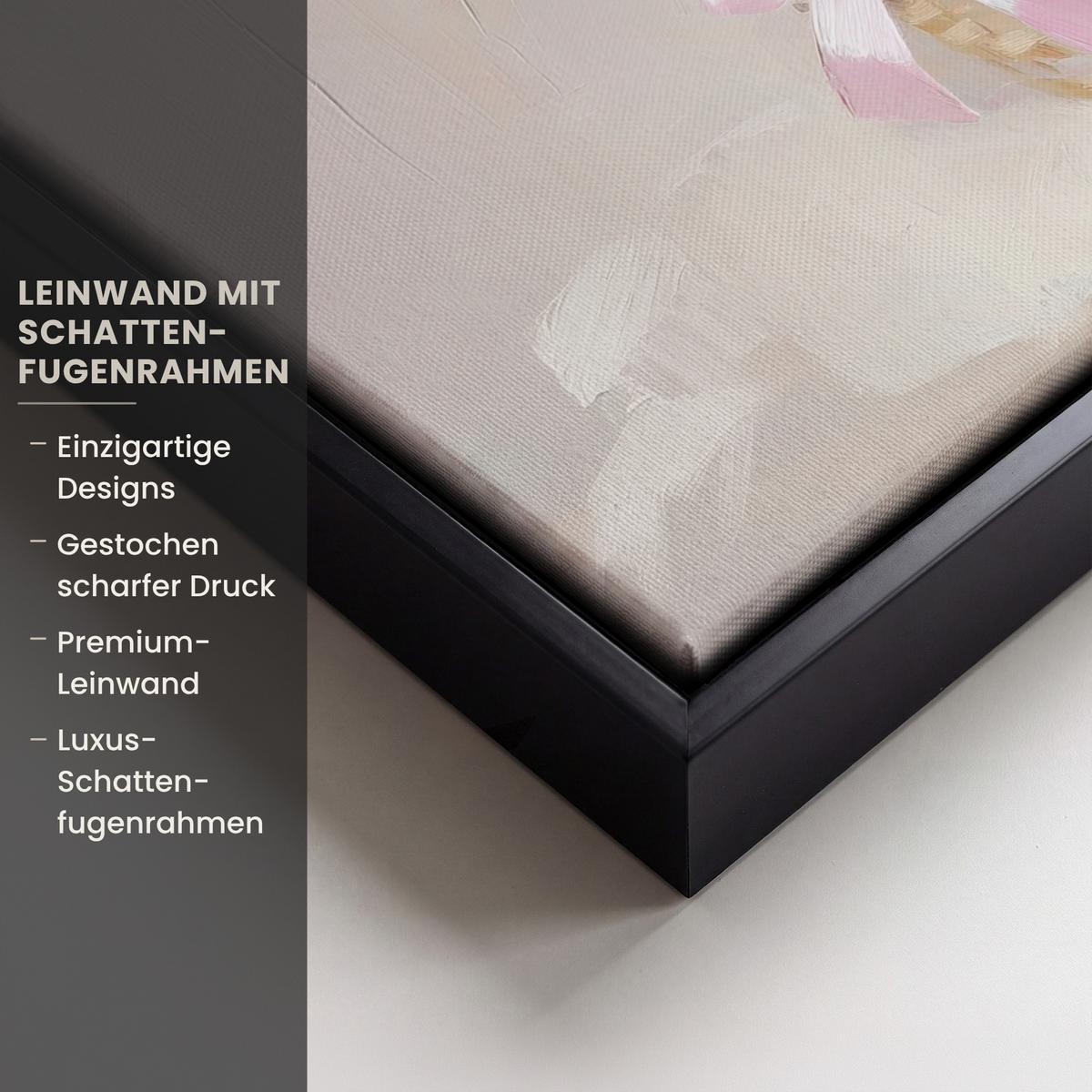 LEINWAND Bilder mit Rahmen - Korb - Eier - Rosa - 30x20 - Beige, Textil (30/20cm) - MuchoWow