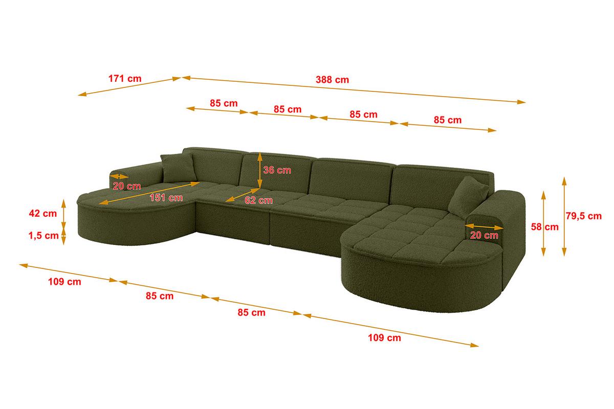 WOHNLANDSCHAFT TARO-U2 - 388x171x79,5 cm Grün - Grün, Holzwerkstoff/Textil (388/79.5/171cm) - ALTDECOR