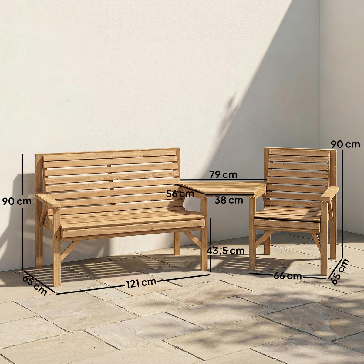 GARTENSTÜHLE 3er Set Tannenholz Naturholz - Naturfarben, Holz - Outsunny