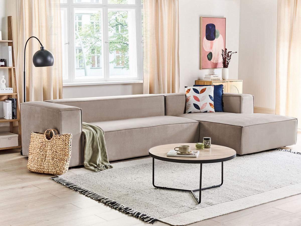 3-SITZER-ECKSOFA Samtstoff taupe rechtsseitig Vernon - Taupe, Textil (330/178cm) - Beliani
