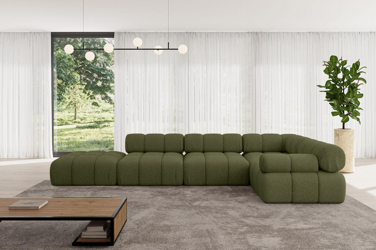 ECKSOFA modulares Sofa Felto-L2 - 380x190x70 cm Grün Bouclé - Grün, Holzwerkstoff/Textil (380/190cm) - ALTDECOR
