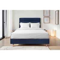 KOPFTEIL Modell Linien – Ozeanblauer Samtstoff 160 cm - Beige/Dunkelblau, Karton/Holz (160/120/10cm) - Sommeil de Plomb