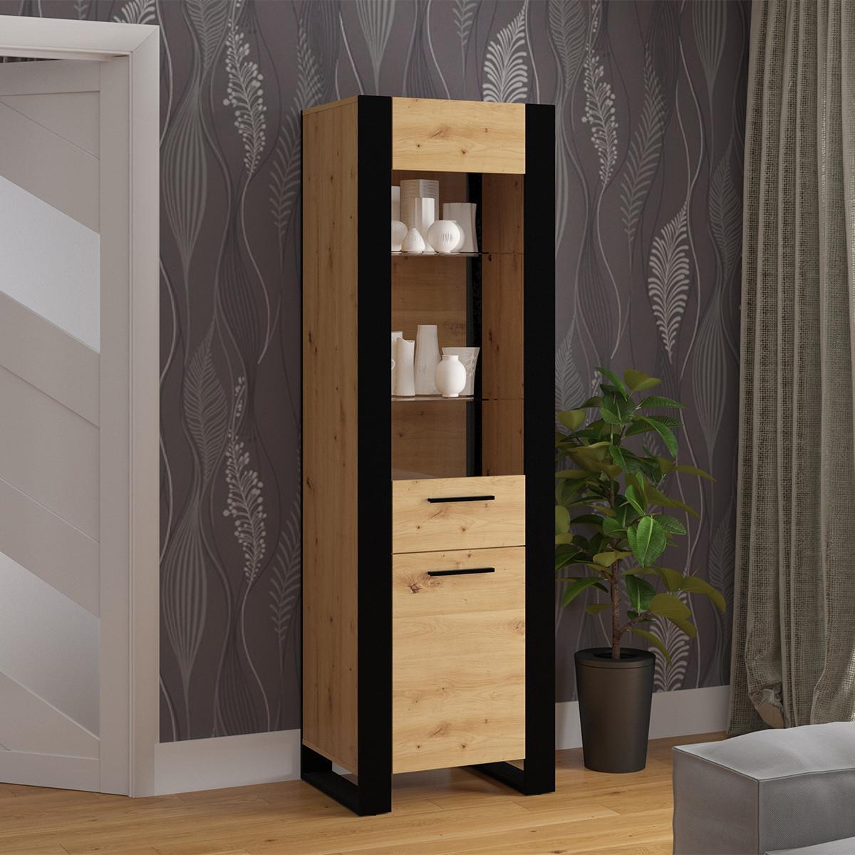 VITRINE Nouka Holz und Schwarz - Schwarz, Holzwerkstoff (58/188/45cm) - Petits-meubles