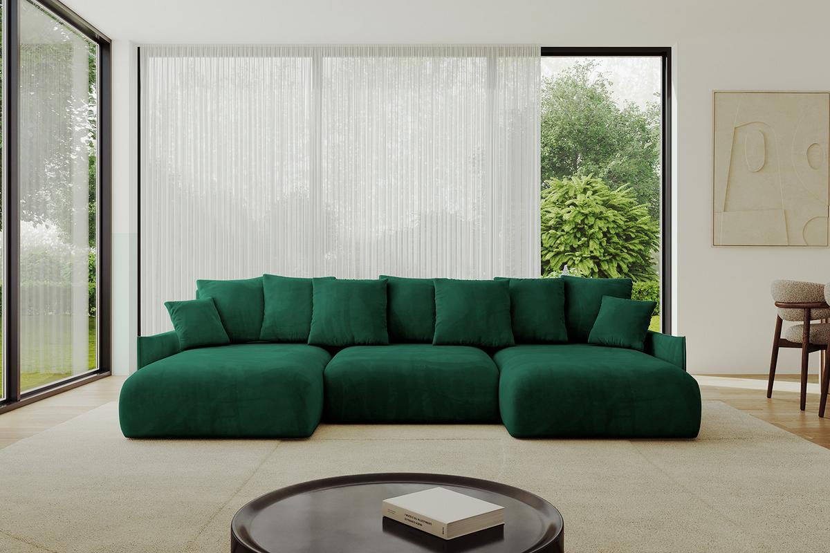 WOHNLANDSCHAFT mit Schlaffunktion und Bettkasten ONESK-U-v1 317x177x72 Dunkelgrün Velours - Dunkelgrün, Holzwerkstoff/Kunststoff (317/72/177cm) - ALTDECOR